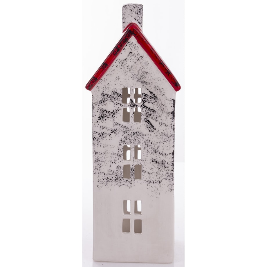 Domek ceramiczny biały z czerwonym dachem, 25x9x9 cm KEDOM