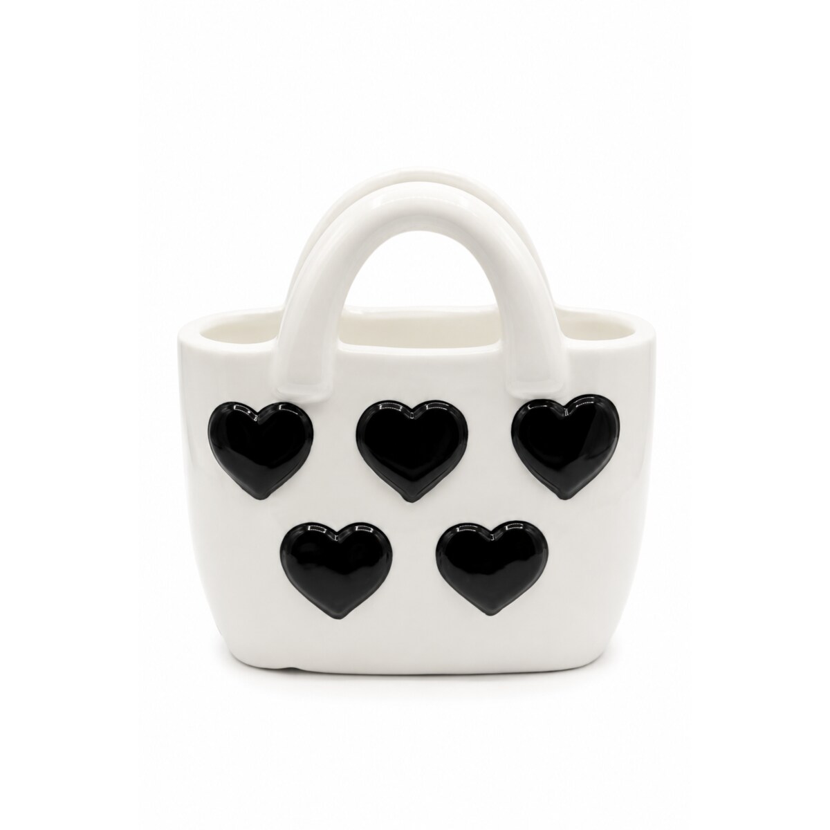 Wazon ceramiczny 18x10x18 cm TORBA biała i czarne serca