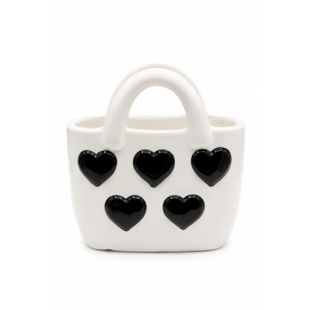 Wazon ceramiczny 18x10x18 cm TORBA biała i czarne serca