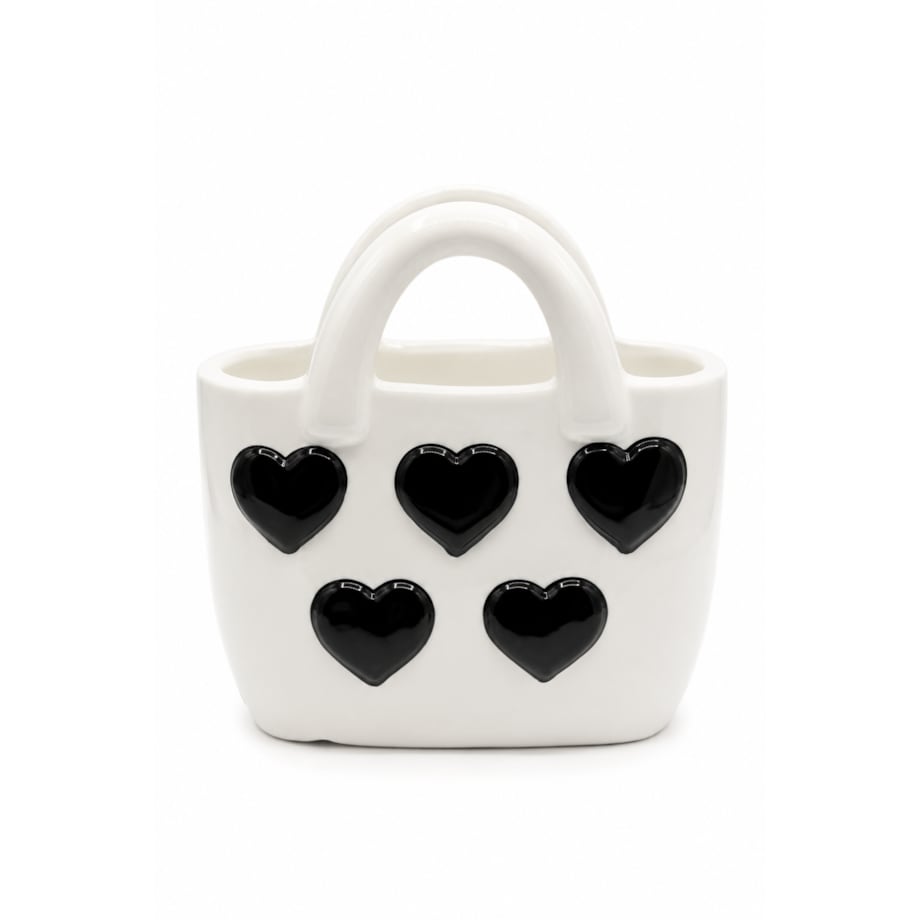 Wazon ceramiczny 18x10x18 cm TORBA biała i czarne serca
