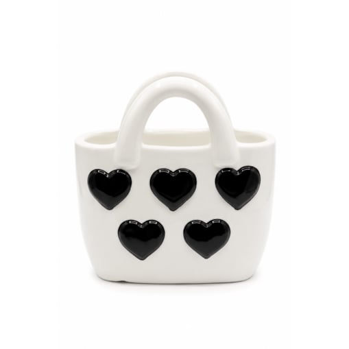 Wazon ceramiczny 18x10x18 cm TORBA biała i czarne serca