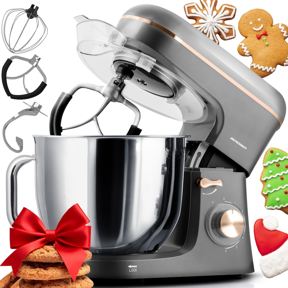 Robot planetarny kuchenny mikser Berdsen 6l 1400W 3w1 srebrno-złoty 375602