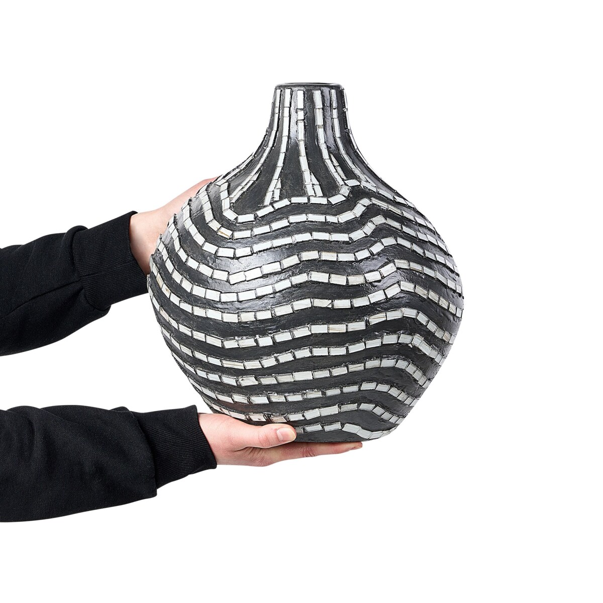 Wazon dekoracyjny z terakoty 35 cm czarno-biały KUALU
