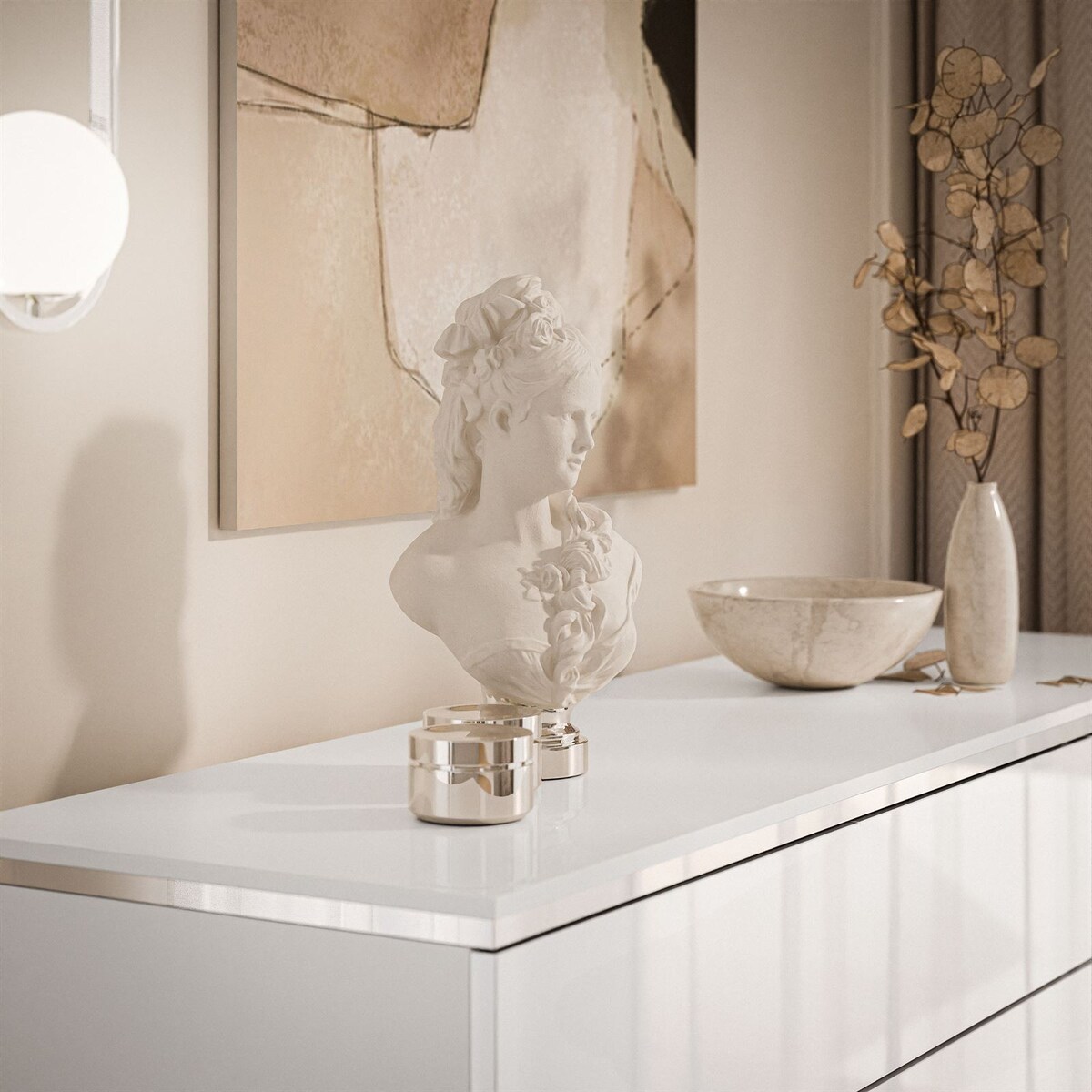 Komoda AURORA SILVER 4S1D biały połysk nogi proste