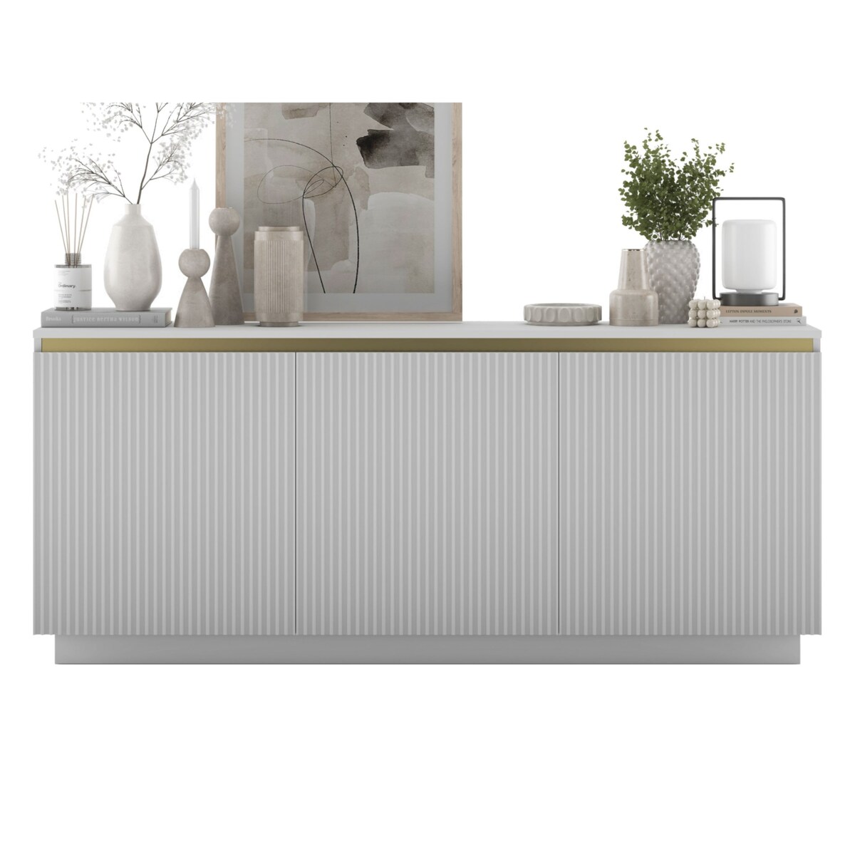 Komoda Glamour Nowoczesna Szafka RTV Biały MAT ryflowane fronty 166,8 cm