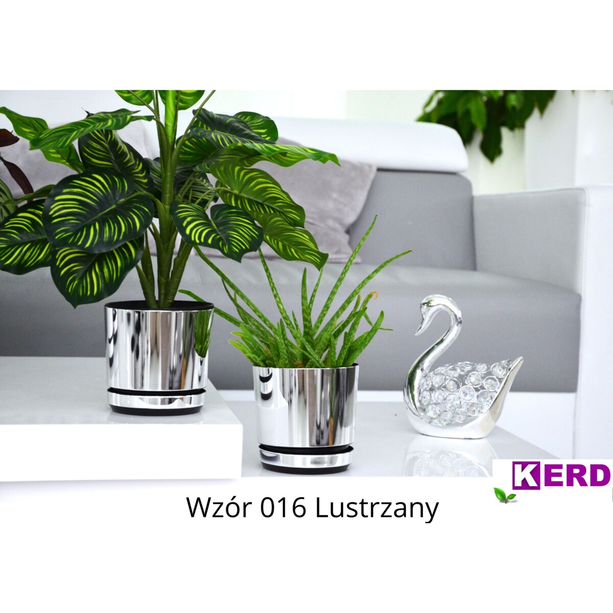 16 cm wzór LUSTRZANY Doniczka z podstawką glamour elegancka efekt lustra wysoki połysk nowoczesna