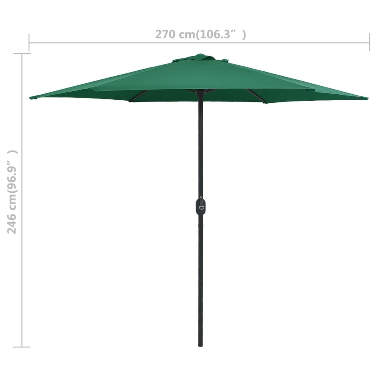 vidaXL Parasol ogrodowy na aluminiowym słupku, 270x246 cm, zielony