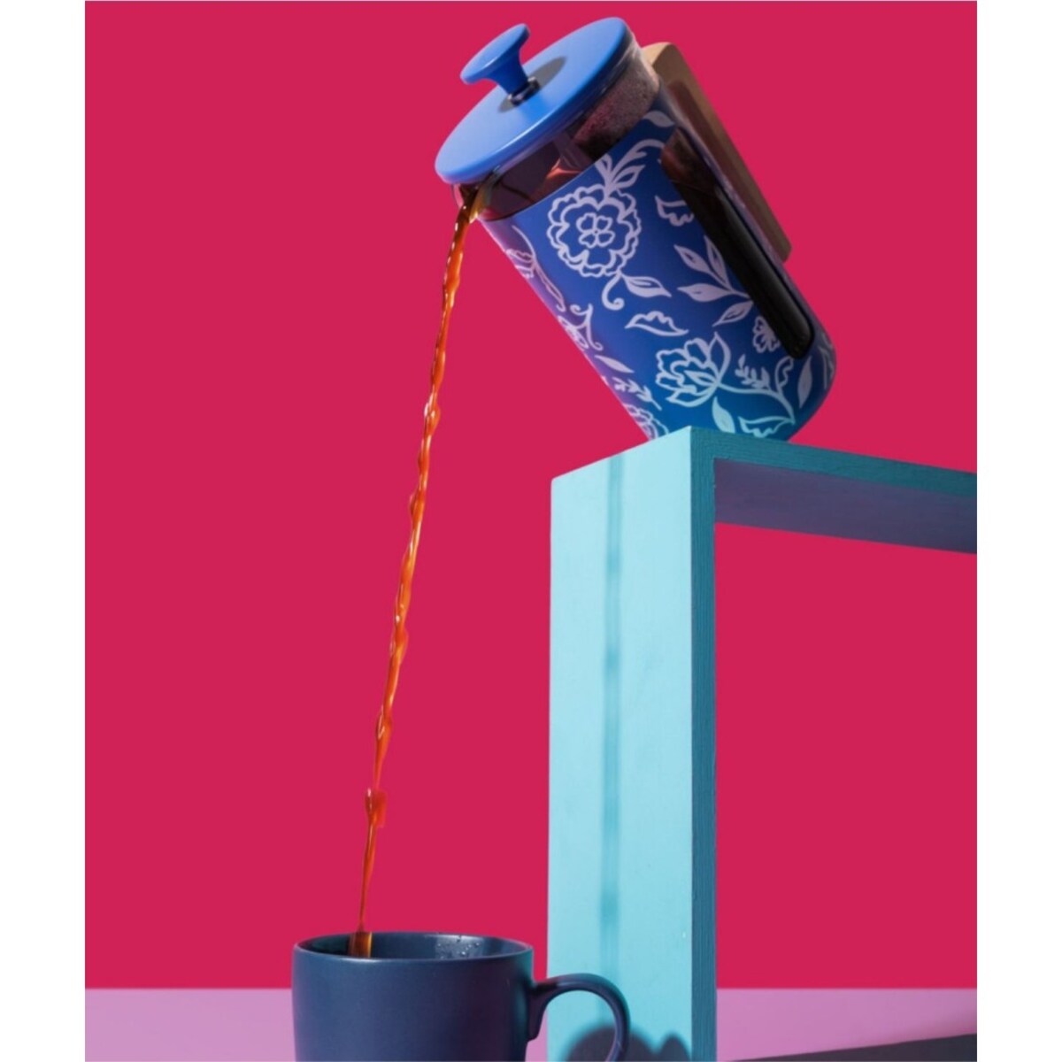 Zaparzacz do Kawy Typu French Press Pisa na 8 filiżanek, Blu Fiorato