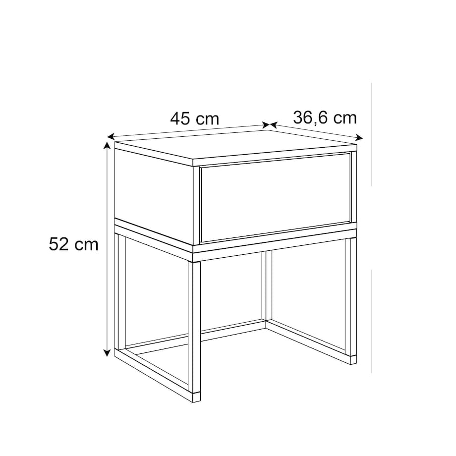 Stolik nocny BLANCO GOLD czarny high gloss na złotym, chromowanym stelażu 45x52x36,6 cm