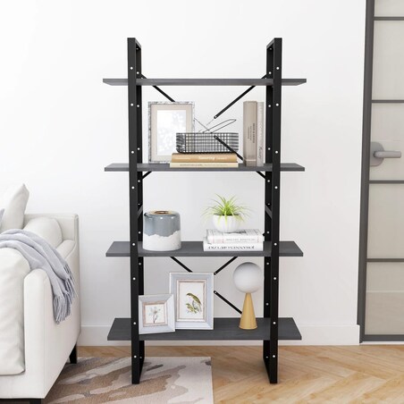 vidaXL Regał na książki, 4 półki, szary, 80x30x140 cm, drewno sosnowe