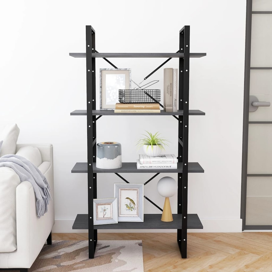 vidaXL Regał na książki, 4 półki, szary, 80x30x140 cm, drewno sosnowe