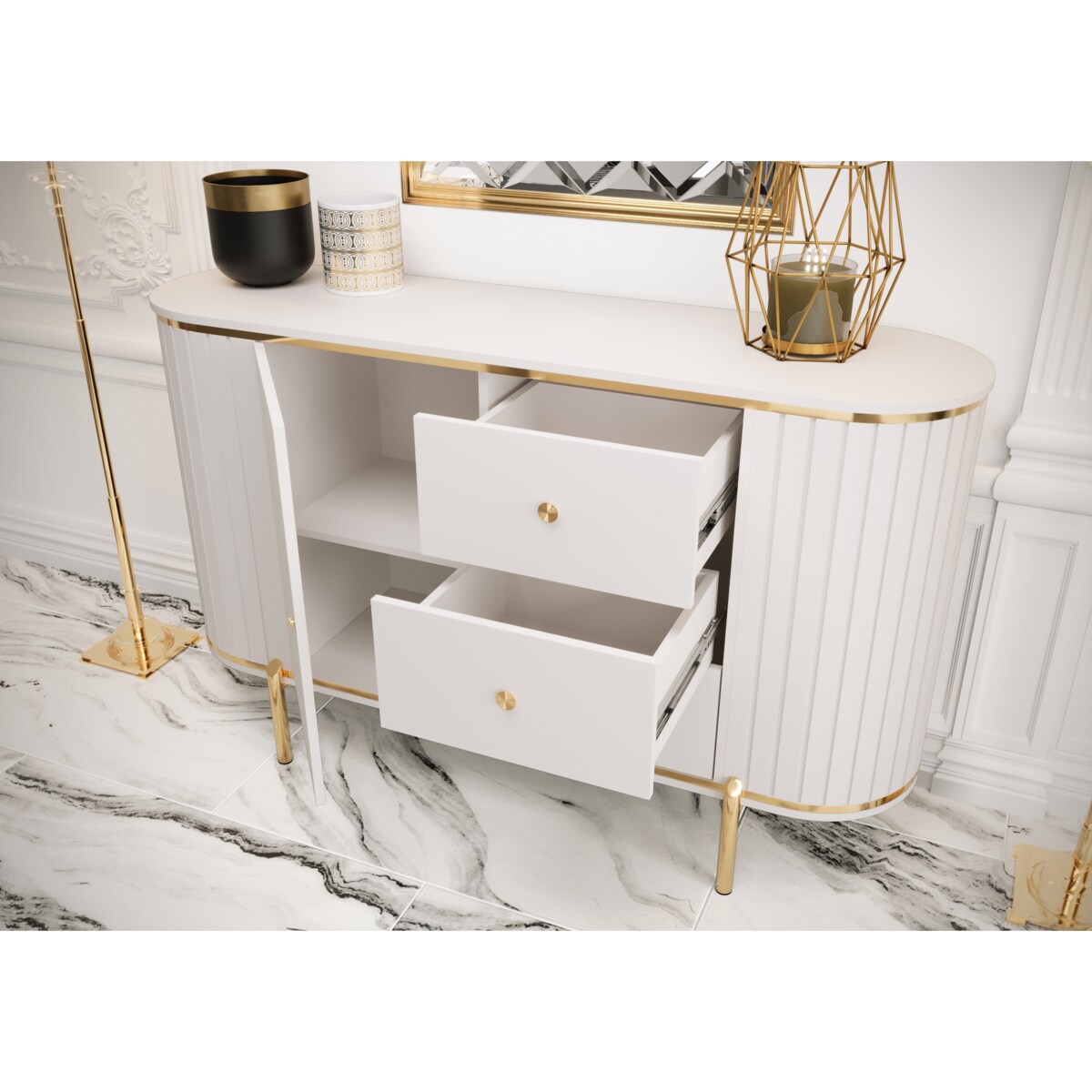 Komoda półokrągła z lamelami NEW YORK 150 biały