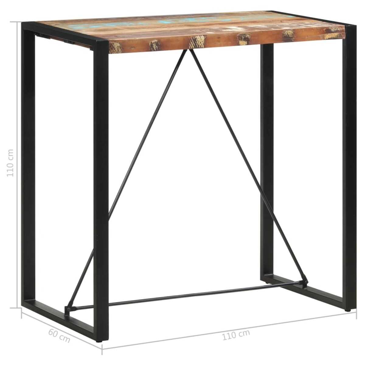 vidaXL Stolik barowy, 110x60x110 cm, lite drewno z odzysku