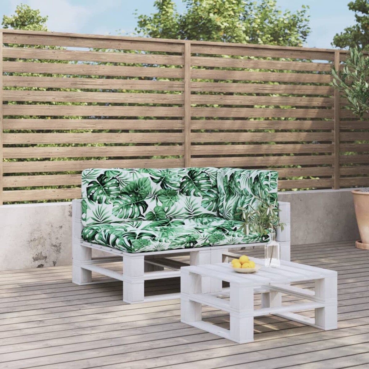 vidaXL Poduszki na palety, 3 szt., wzór w liście, tkanina