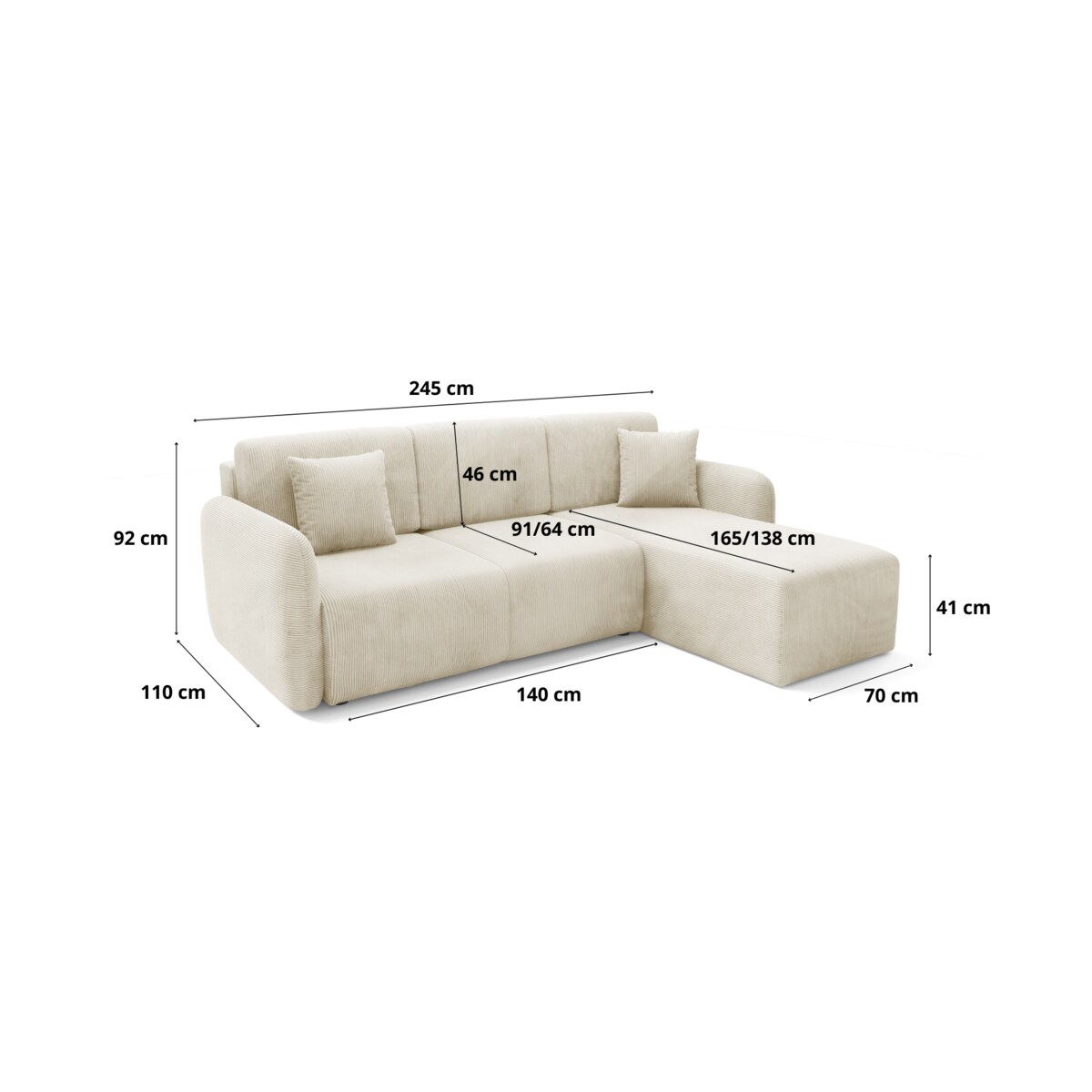 Narożnik MALLOW L z funkcją spania Kolor: POSO 14