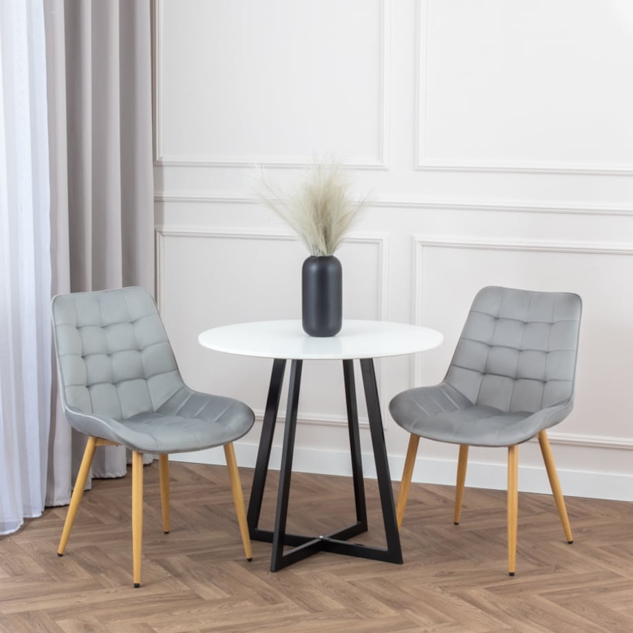 Krzesło tapicerowane do salonu jadalni pikowane welurowe szare