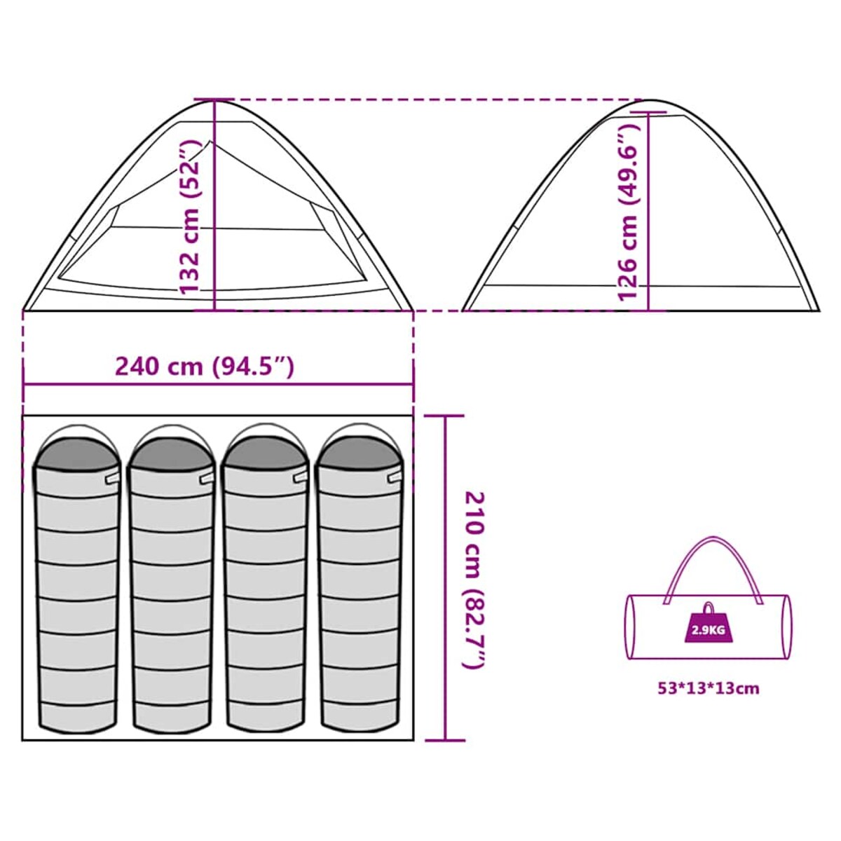 vidaXL Namiot turystyczny, 4-os., szaro-pomarańczowy, wodoszczelny