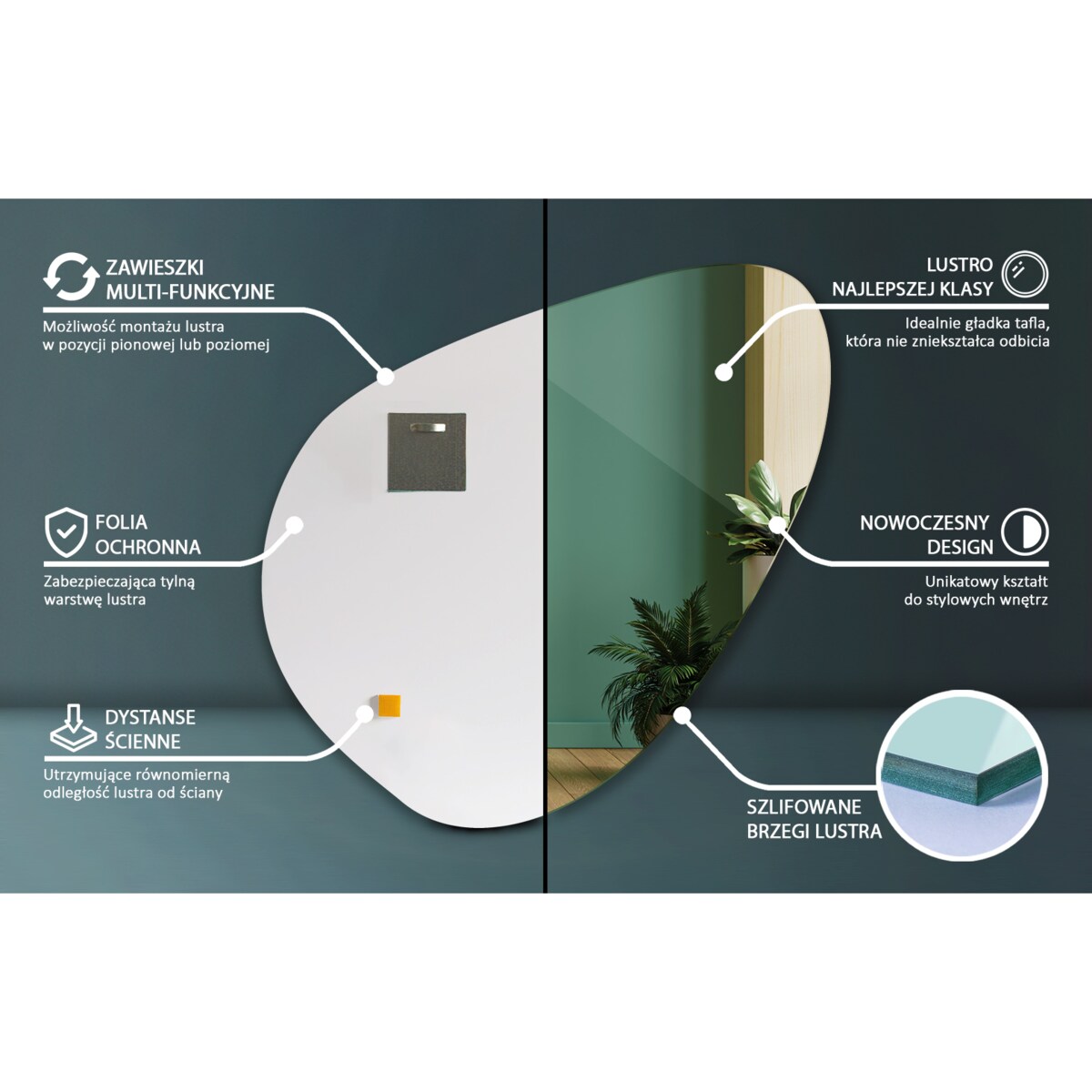 Lustro o organicznym kształcie 48,3x47,9 cm