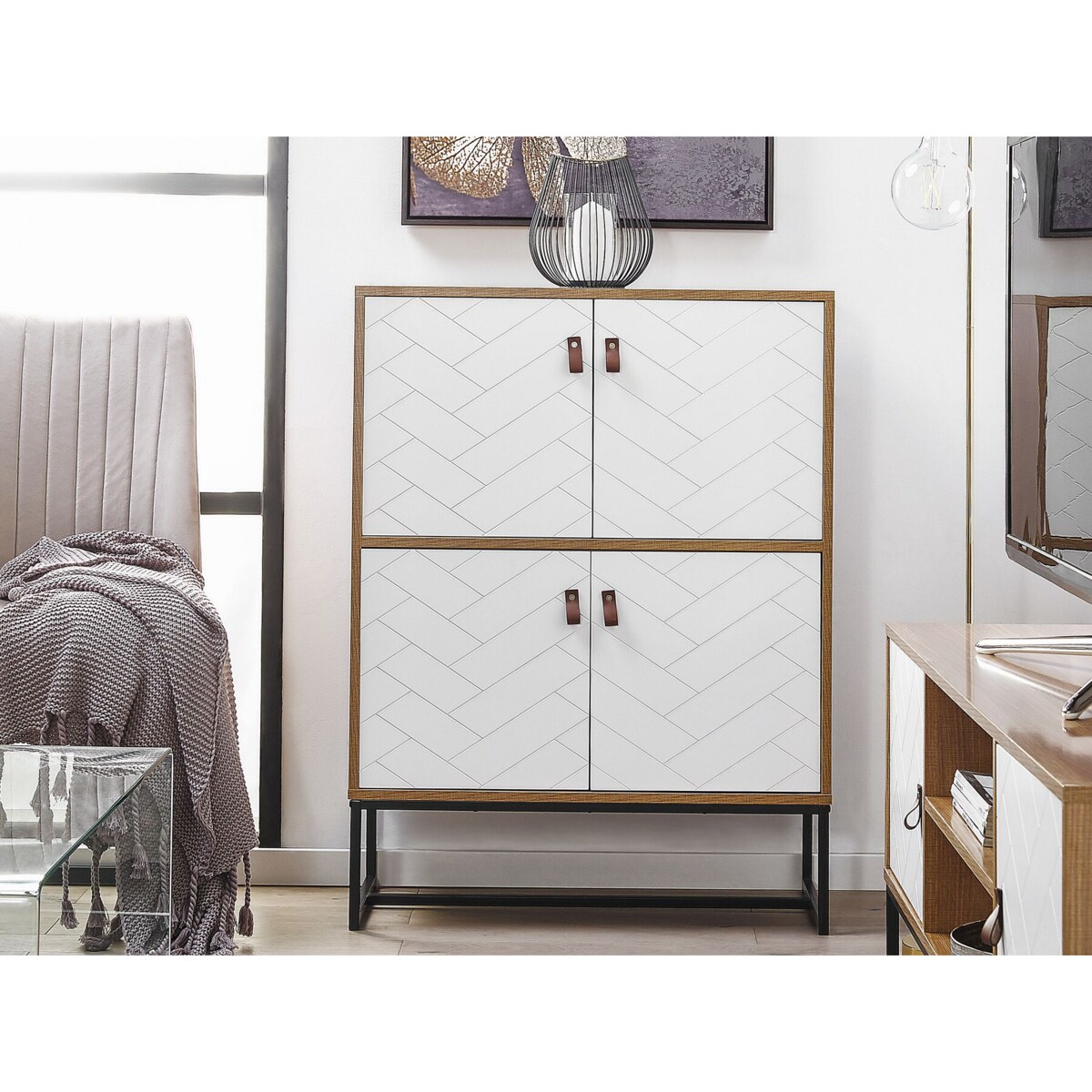 Szafka czterodrzwiowa jasne drewno z białym NUEVA