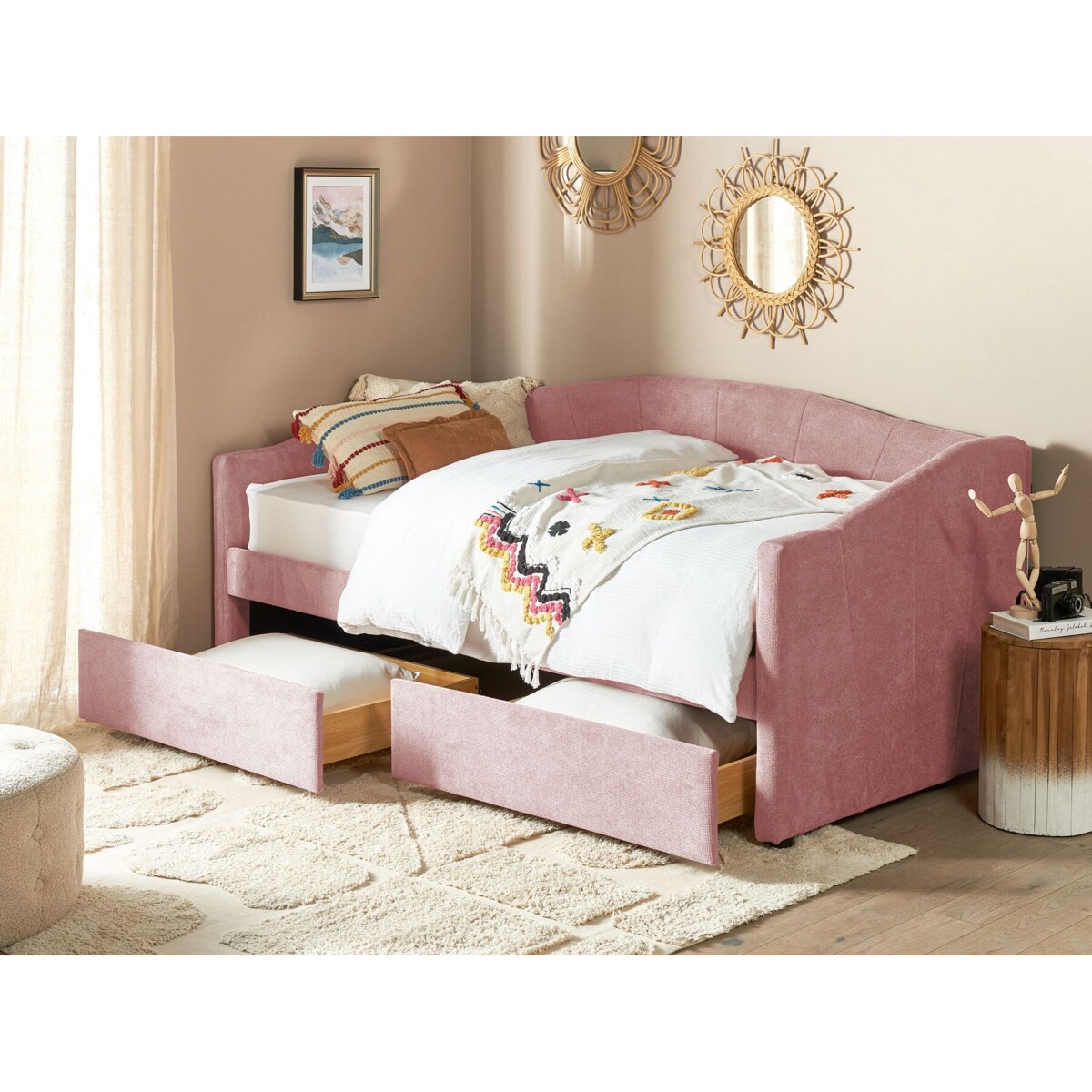 Łóżko dzienne tapicerowane 90 x 200 cm różowe VITTEL