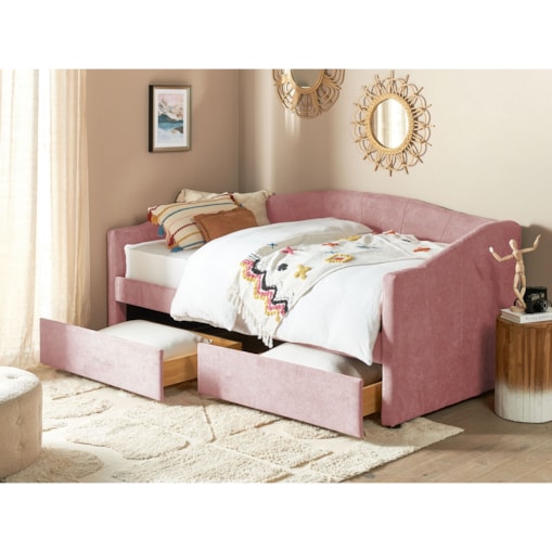 Łóżko dzienne tapicerowane 90 x 200 cm różowe VITTEL
