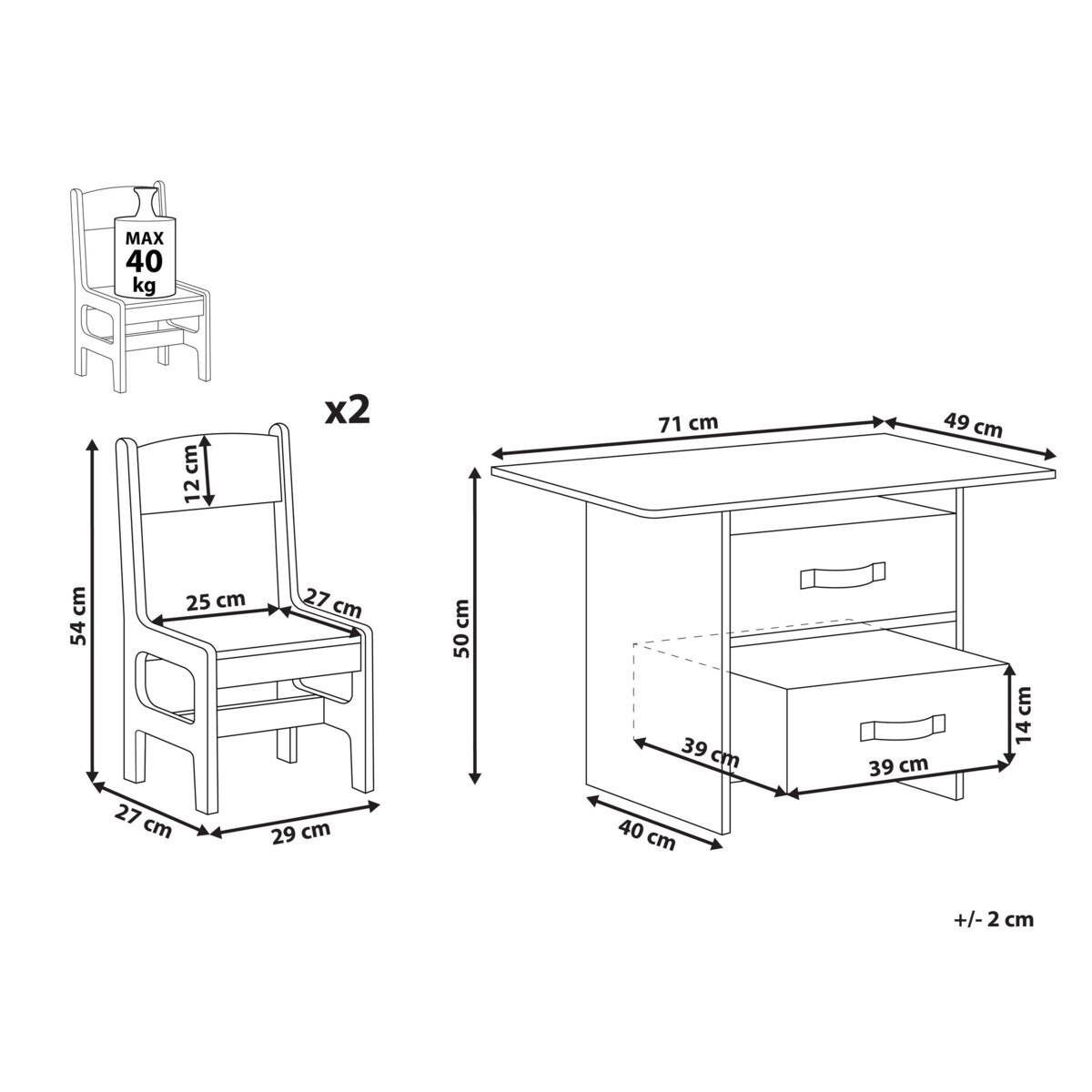 Zestaw dla dzieci stół i 2 krzesła biały YALGOO