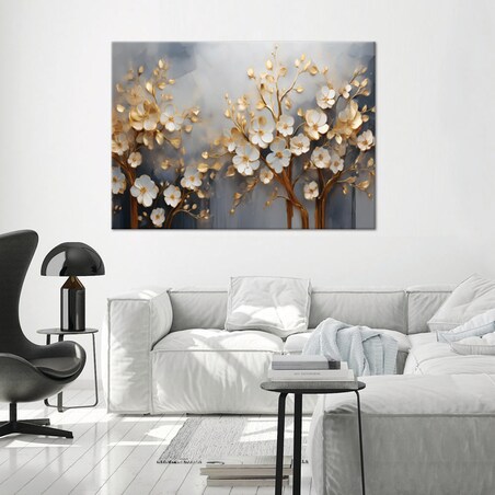 Obraz na ścianę do salonu Drzewo Magnolia Kwiaty Abstrakcja Złoty 100x70