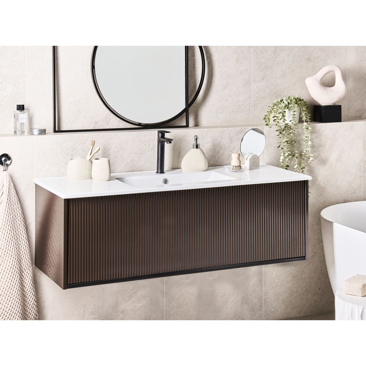 Szafka łazienkowa wisząca z umywalką MADIDI 120 cm Brązowy