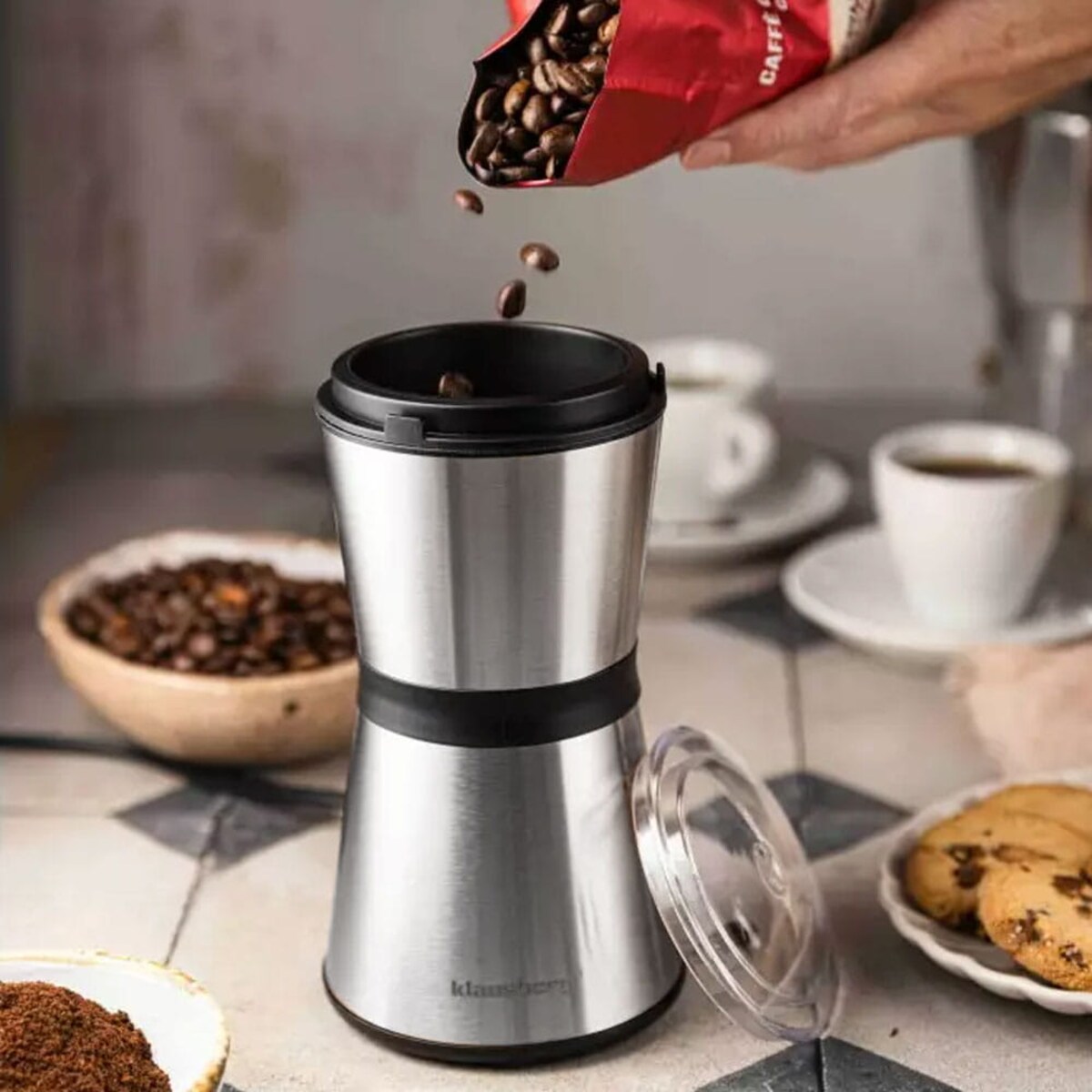 Młynek elektryczny do kawy srebrny KLAUSBERG