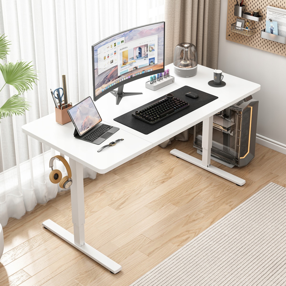 Biurko Elektryczne Podnoszone Białe 160 cm Regulowane 72-118 cm