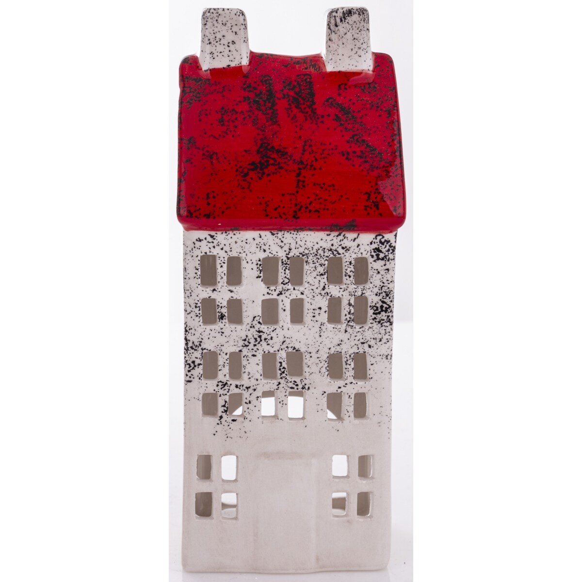 Domek ceramiczny biały z czerwonym dachem, 18x7x7 cm KEDOM small