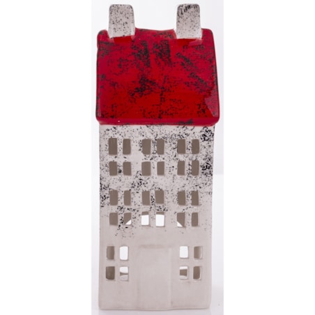 Domek ceramiczny biały z czerwonym dachem, 18x7x7 cm KEDOM small