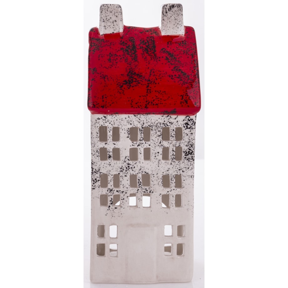 Domek ceramiczny biały z czerwonym dachem, 18x7x7 cm KEDOM small