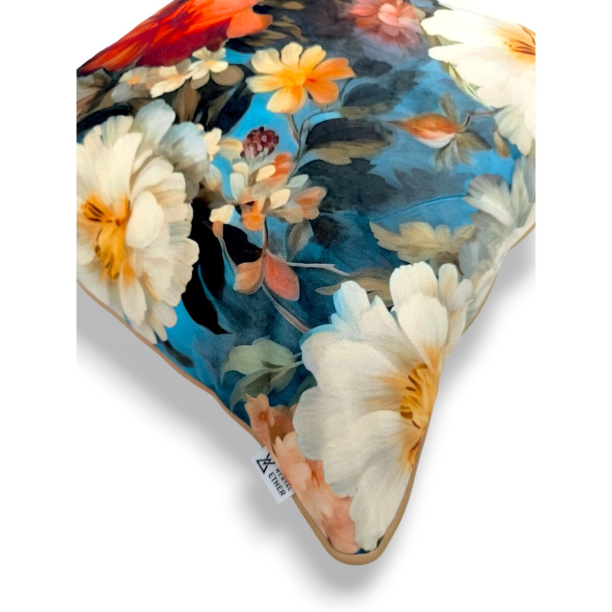 Turkusowa poduszka dekoracyjna w kwiaty 45x45 Floral Vintage