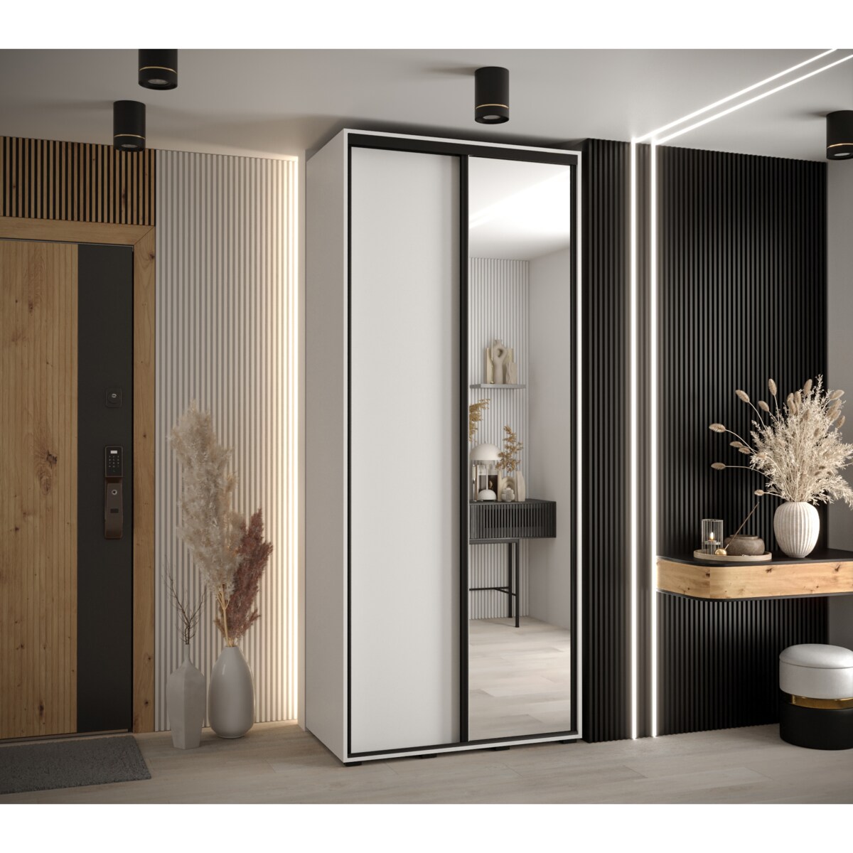 Szafa przesuwna Garderoba DAVOS 3 110 biały/biały/czarny