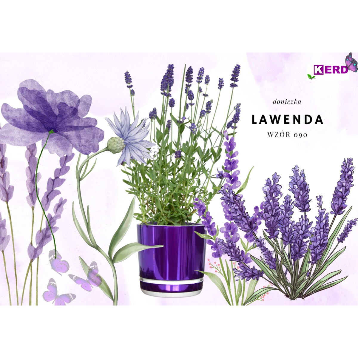 26 cm wzór FIOLETOWY BŁYSZCZĄCY Doniczka z podstawką glamour wysoki połysk metaliczny wrzosy lawenda krokusy storczyk orchidea