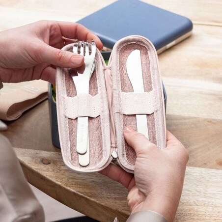 Zestaw sztućców podróżnych w etui (różowym) Slim Nest Monbento