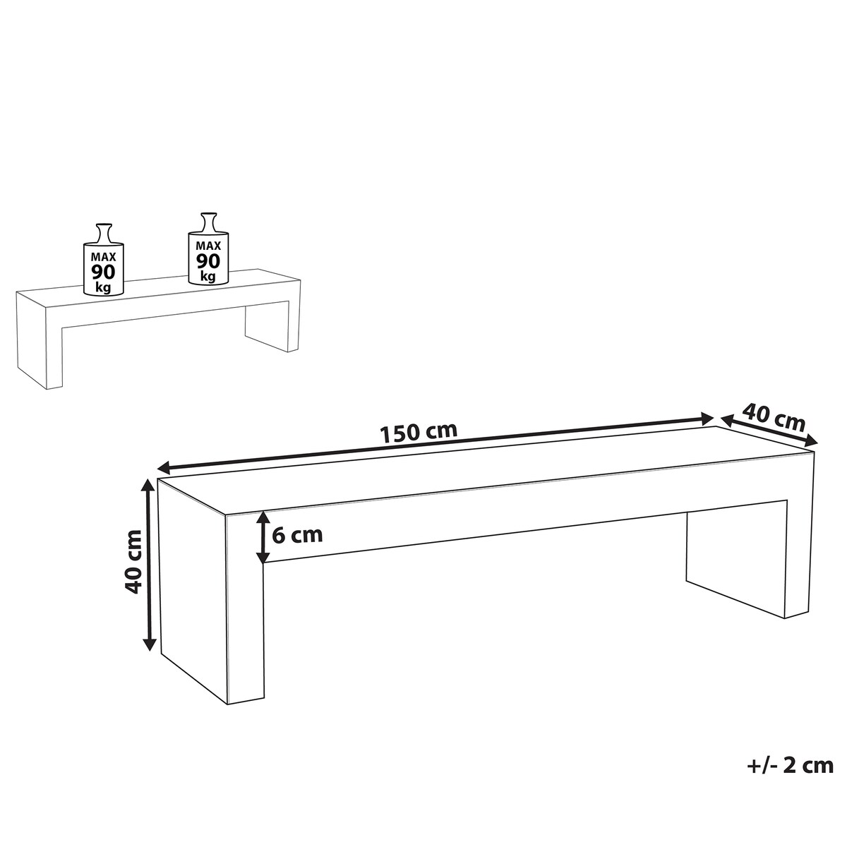 Ławka ogrodowa TARANTO 150 cm Beton Szary