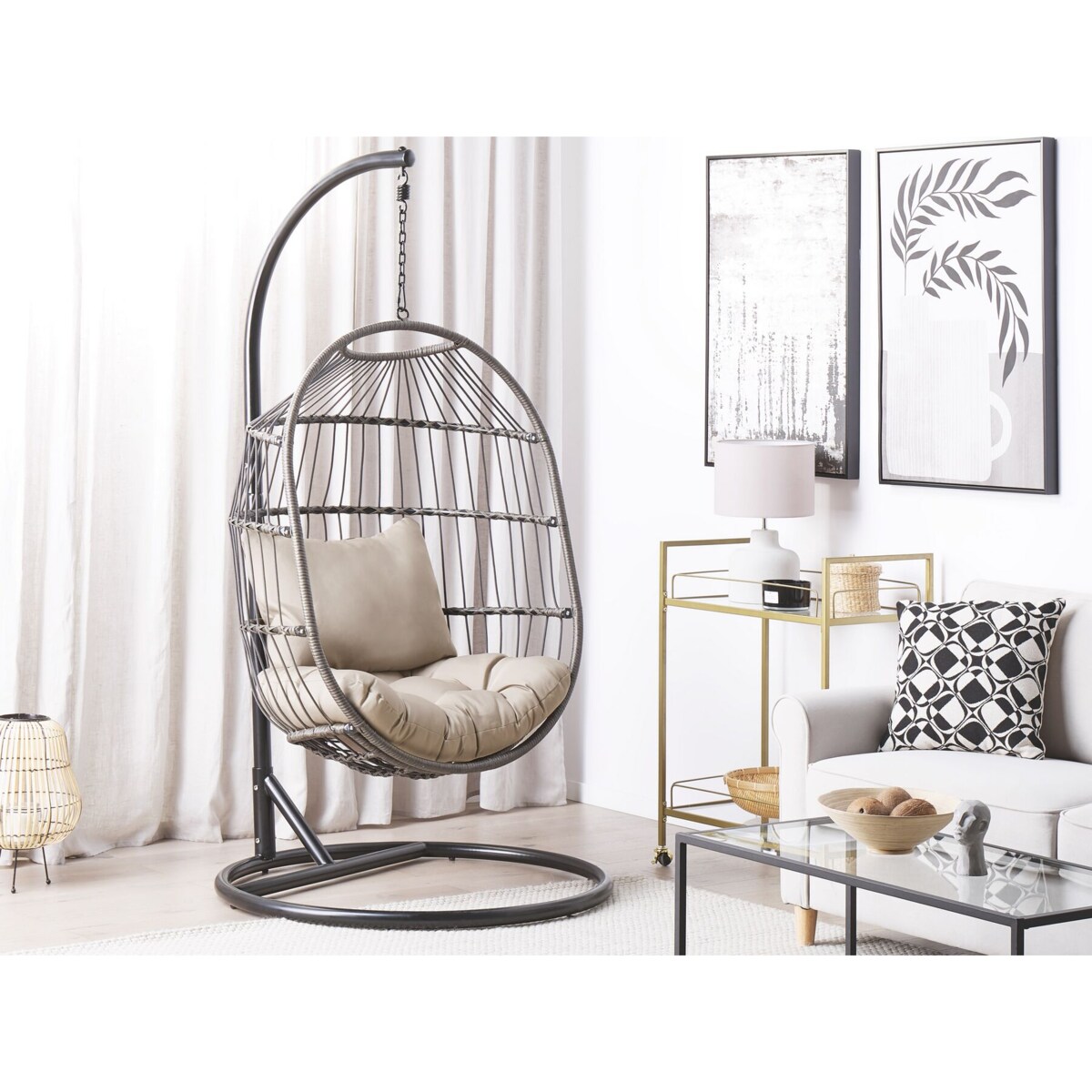 Fotel wiszący ze stojakiem z technorattanu czarny ALBA