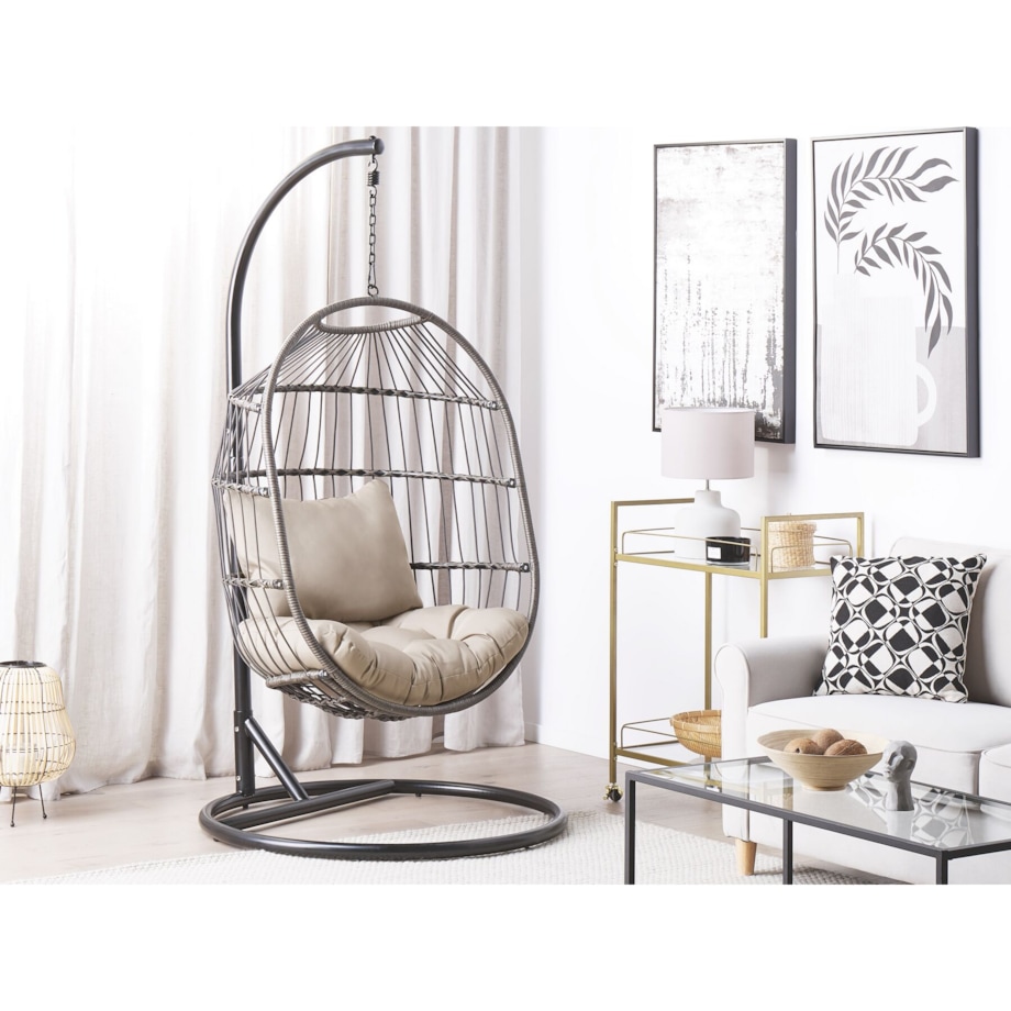 Fotel wiszący ze stojakiem z technorattanu czarny ALBA