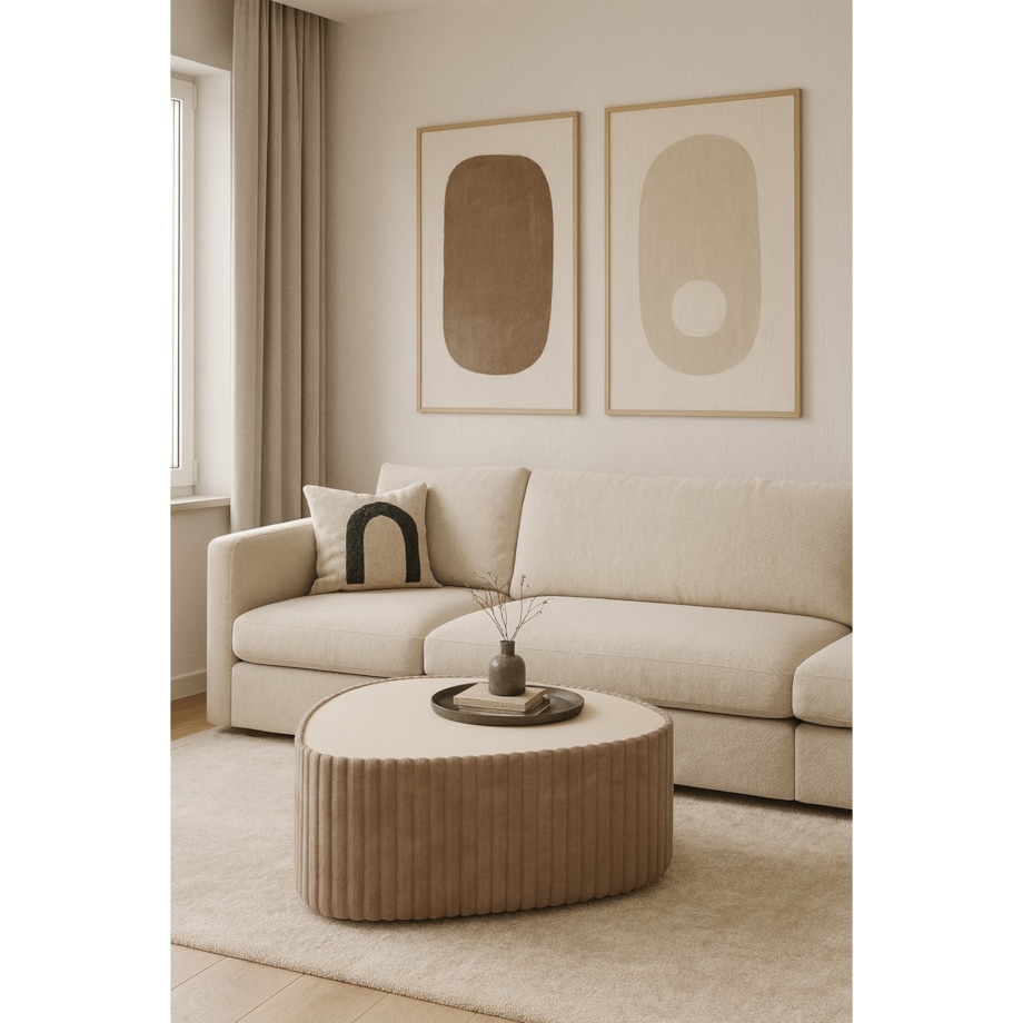 Stolik kawowy tapicerowany MIJA w tkaninie Tilia, jasno-brązowy