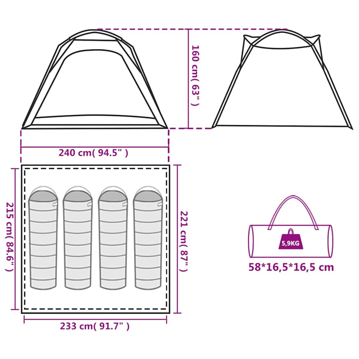vidaXL Namiot turystyczny, 4-os., niebieski, wodoszczelny