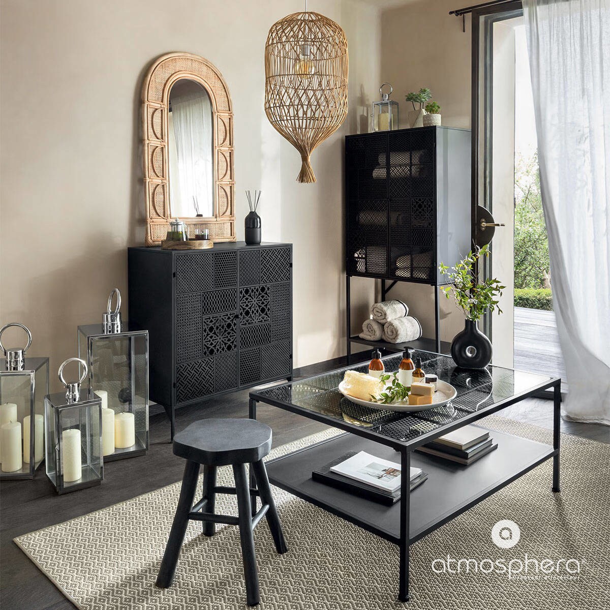 Lampka stołowa, ażurowa z rattanu, Ø 25 x 55 cm