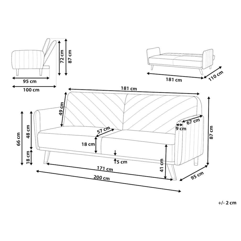 Sofa rozkładana welurowa bordowa SENJA
