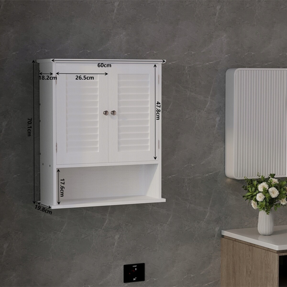 Szafka łazienkowa wisząca biała półka słupek ścienna loft nowoczesna 70 cm