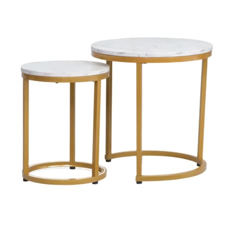 Zestaw 2 ław HOLA biały marmur/złoty