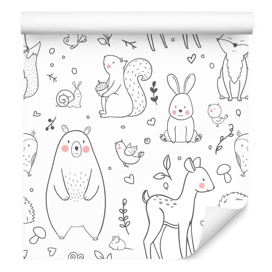 Tapeta Dla Dzieci ZWIERZĄTKA LEŚNE Listki
