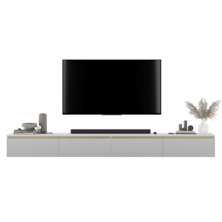 Wisząca Szafka RTV Glamour Komoda RTV Biały Mat 280 cm ryflowane fronty