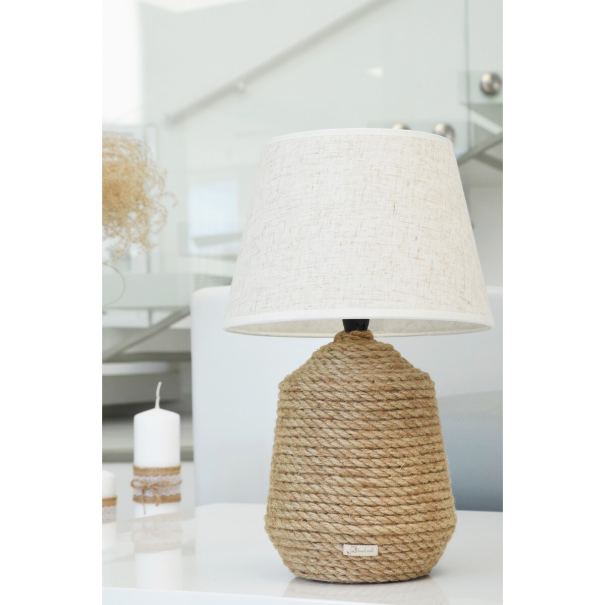 BOHO B39 Lampka stołowa h 39 cm Boho naturalny sznurek jutowy pleciony * styl etno skandi skandynawski* lampka nocna biurkowa * lniany abażur + juta