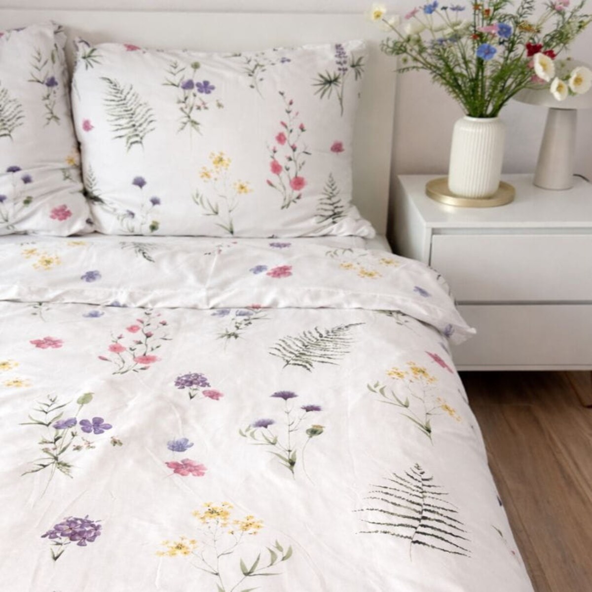 Pościel bawełniana 200x220 cm Kwiaty Polne Biała łąka